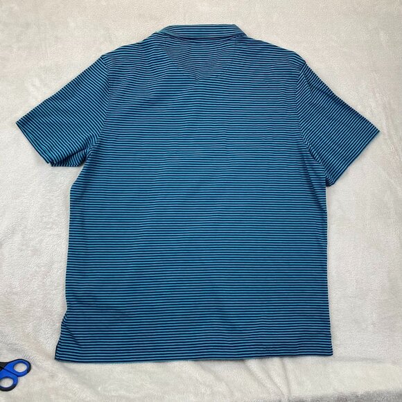 Untuckit Mens Polo Shirt XL Short Sleeve Casual Summer Blue Striped Pullover - Picture 9 of 9